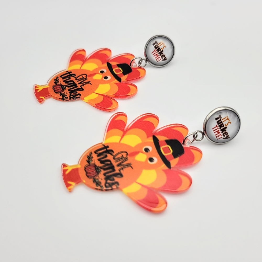 Thanksgiving Red & Yellow Turkey Women's Holiday Fashion Dangle Earrings
